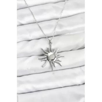 316L Çelik Zincir Gümüş Renk Güneş Model Kadın Kolye