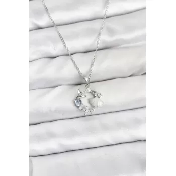 316L Çelik Zincir Gümüş Renk Deniz Tema Model Zirkon Taşlı Kadın Kolye