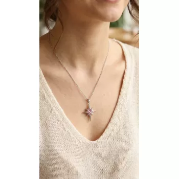 316L Çelik Gümüş Renk Zirkon Taşlı Kutup Yıldızı Model Kadın Kolye