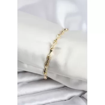 Pirinç Gold Renk VIP Seri İnce Kemik Model Zirkon Taşlı Kadın Bileklik