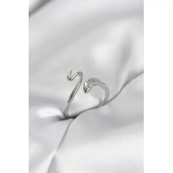 Gümüş Renk Yılan Model Zirkon Taşlı Kadın Yüzük