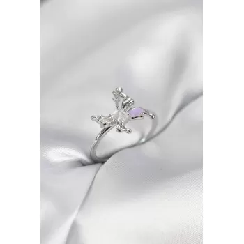 Gümüş Renk Kelebek Model Zirkon Taşlı Kadın Yüzük