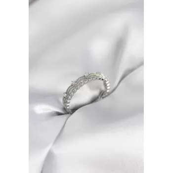 Gümüş Renk Motif Desenli Zirkon Taşlı Kadın Yüzük