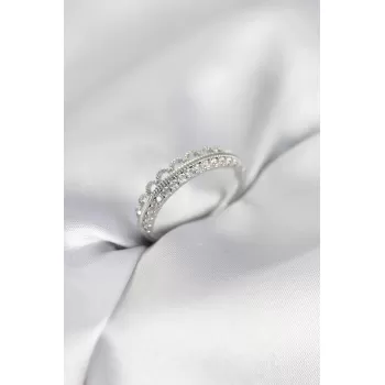 Motif Desenli Gümüş Renk Zirkon Taşlı Kadın Yüzük