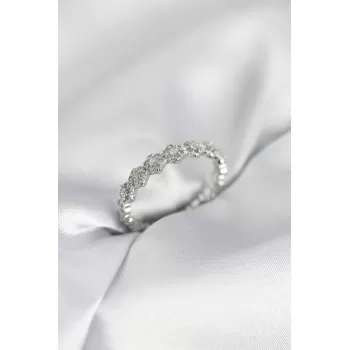 Sıralı Çiçek Model Gümüş Renk Zirkon Taşlı Kadın Yüzük