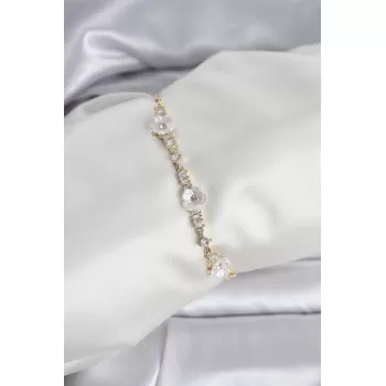 Baget Zirkon Taşlı Çiçek Model Gold Renk Asansörlü Kadın Bileklik