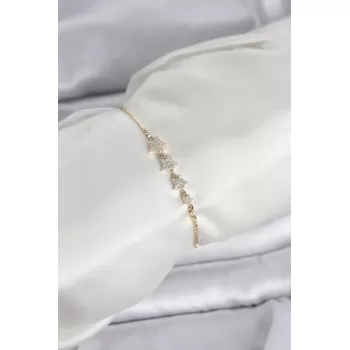 Gold Renk Zirkon Taşlı Yıldız Model Asansörlü Kadın Bileklik