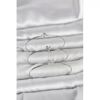 Gümüş Renk Zirkon Taşlı Pirinç 3lü Kadın Bileklik Kombini