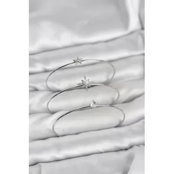 Gümüş Renk Kutup Yıldızı Model Zirkon Taşlı 3lü Kadın Bileklik Kombini