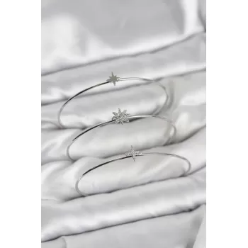 Zirkon Taşlı Kutup Yıldızı Model Gümüş Renk 3lü Kadın Bileklik Kombini