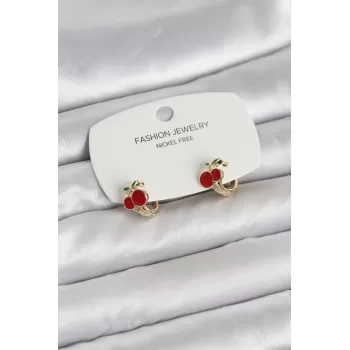 Kiraz Model Gold Renk Pirinç Çocuk Küpe