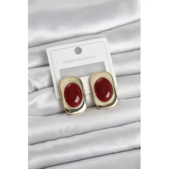 Bordo Renk Kare Model Vintage Kadın Küpe