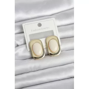 Beyaz Renk Kare Model Vintage Kadın Küpe