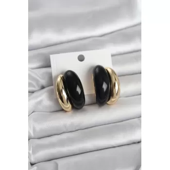 Damla Model Siyah Vintage Gold Renk Kadın Küpe
