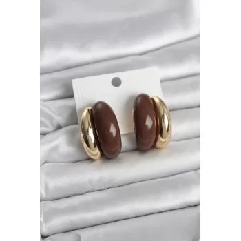Damla Model Kahverengi Vintage Gold Renk Kadın Küpe