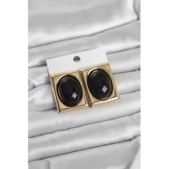 Siyah Kare Model Vintage Gold Renk Kadın Küpe