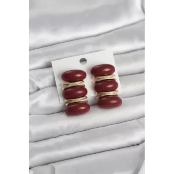 Bordo Vintage Model Gold Renk Kadın Küpe