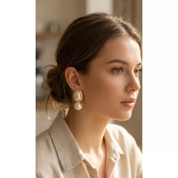 Pirinç Gold Renk Model İncili Kadın Küpe