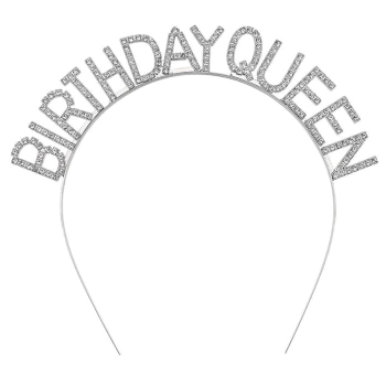 Gümüş Renk Kristal Taşlı Parlak Birthday Queen Yazılı Kraliçe Taç 16x17 Cm -