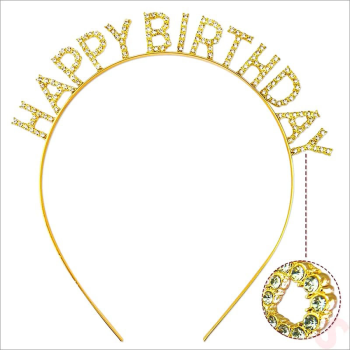 Altın Gold Renk Kristal Taşlı Parlak Happy Birthday Taç 16x17 Cm -