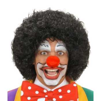 Siyah Renk Kıvırcık Afro Bonus Peruk Saç Ve Kırmızı Sünger Burun Seti -