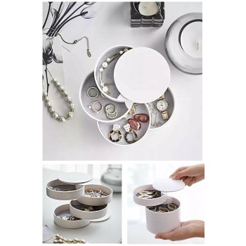4 Katlı Dönebilen Silindir Takı Ve Makyaj Organizer Kutusu -