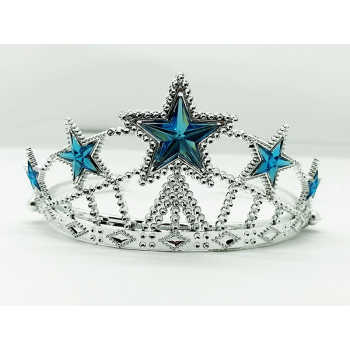 Mavi Yıldız Taşlı Plastik Kraliçe Prenses Elsa Tacı Çocuk Boy -