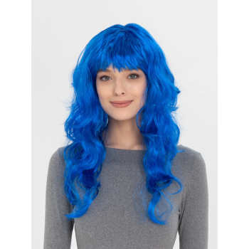Mavi Renk Uzun Dalgalı Parti Peruğu -