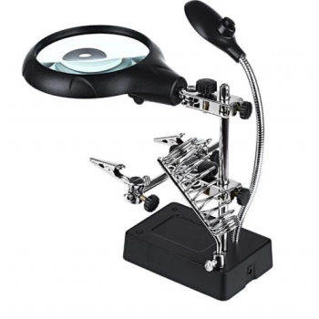 Masa Üstü Mandallı ,2.5x90mm, 7.5x34mm Mercekli ,adaptörlu Işıklı Büyüteç -