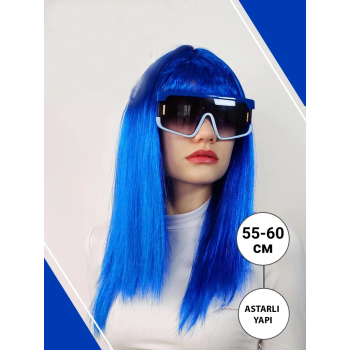 Mavi Renk Uzun Parti Peruğu -