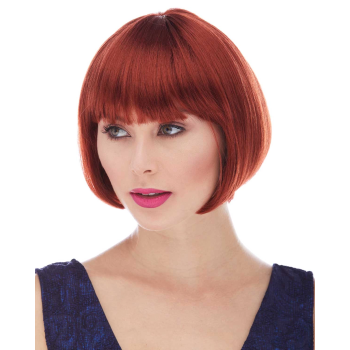 Kızıl Renk Düz Kesim Astarlı Küt Parti Peruğu -