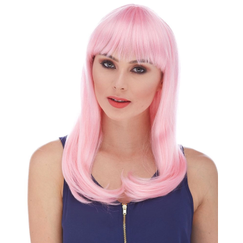 Soft Pembe Renk Uzun Düz Parti Peruğu -