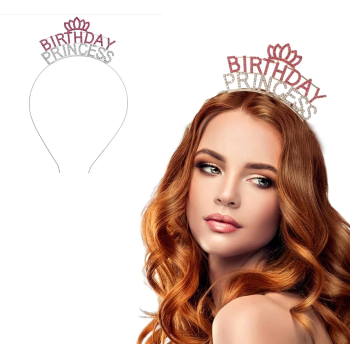 Kristal Taşlı Pembe Birthday Princess Yazılı Parti Tacı 19x11 Cm -