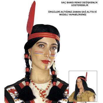 Tüylü Örgülü Hint Peruğu Kızılderili Peruğu -