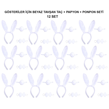 Beyaz Tavşan Kostüm Seti – Taç, Papyon, Kuyruk -