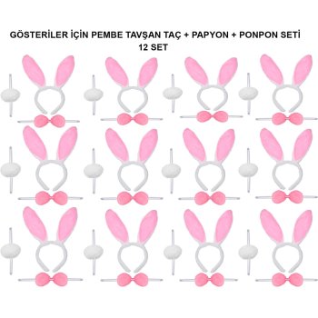 Pembe Tavşan Kostüm Seti – Taç, Papyon, Ponpon -