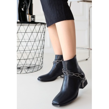 Roxani Siyah Cilt Topuklu Bot -