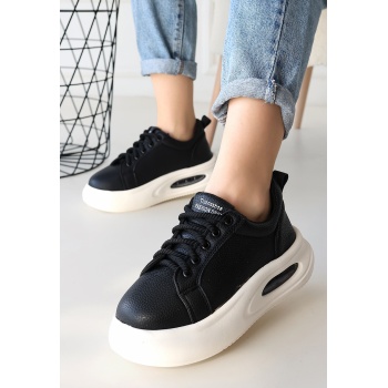 Chris Siyah Cilt Bağcıklı Spor Ayakkabı -