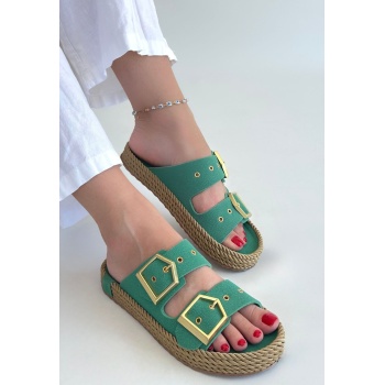 İces Yeşil Nubuk Terlik -