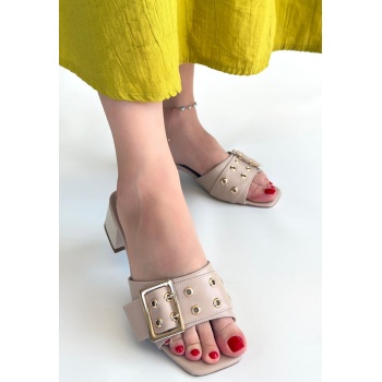 Ciey Bej Cilt Topuklu Terlik -