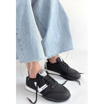 Jowen Siyah Cilt Beyaz Detaylı Bağcıklı Spor Ayakkabı -