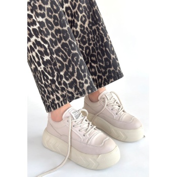 Emwa Bej Cilt Bağcıklı Spor Ayakkabı -