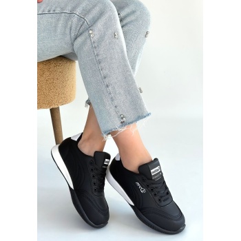 Tawen Siyah Cilt Bağcıklı Spor Ayakkabı -