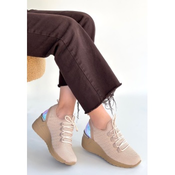 Weor Bej Triko Bağcıklı Spor Ayakkabı -