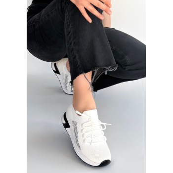 Belan Beyaz Triko Bağcıklı Spor Ayakkabı -