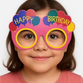 Balon Desenli Karton Doğum Günü Gözlükleri 6 Adet Pembe Renk -