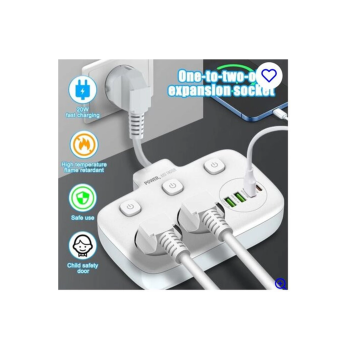 Akım Korumalı 2’li Ayrı Anahtarlı Priz, 2x Priz, 3x Usb, 1x Type-c, 2 Mt Kablo, Hızlı Şarj -