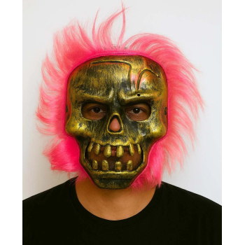 Wild Skull - Bakır Kafatası Pembe Saçlı İskelet Maske -