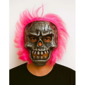 Wild Skull - Gümüş Kafatası Pembe Saçlı İskelet Maske -