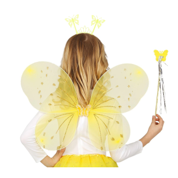Sarı Kelebek Erkek-kız Seti – 50 Cm Kelebek Kanadı, Taç Ve Asa -